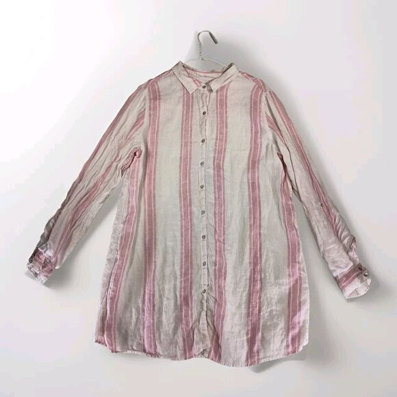Jones New York Linen Top Womens XL Pink Striped Coastal Grandma Quiet Luxury - Picture 1 of 11